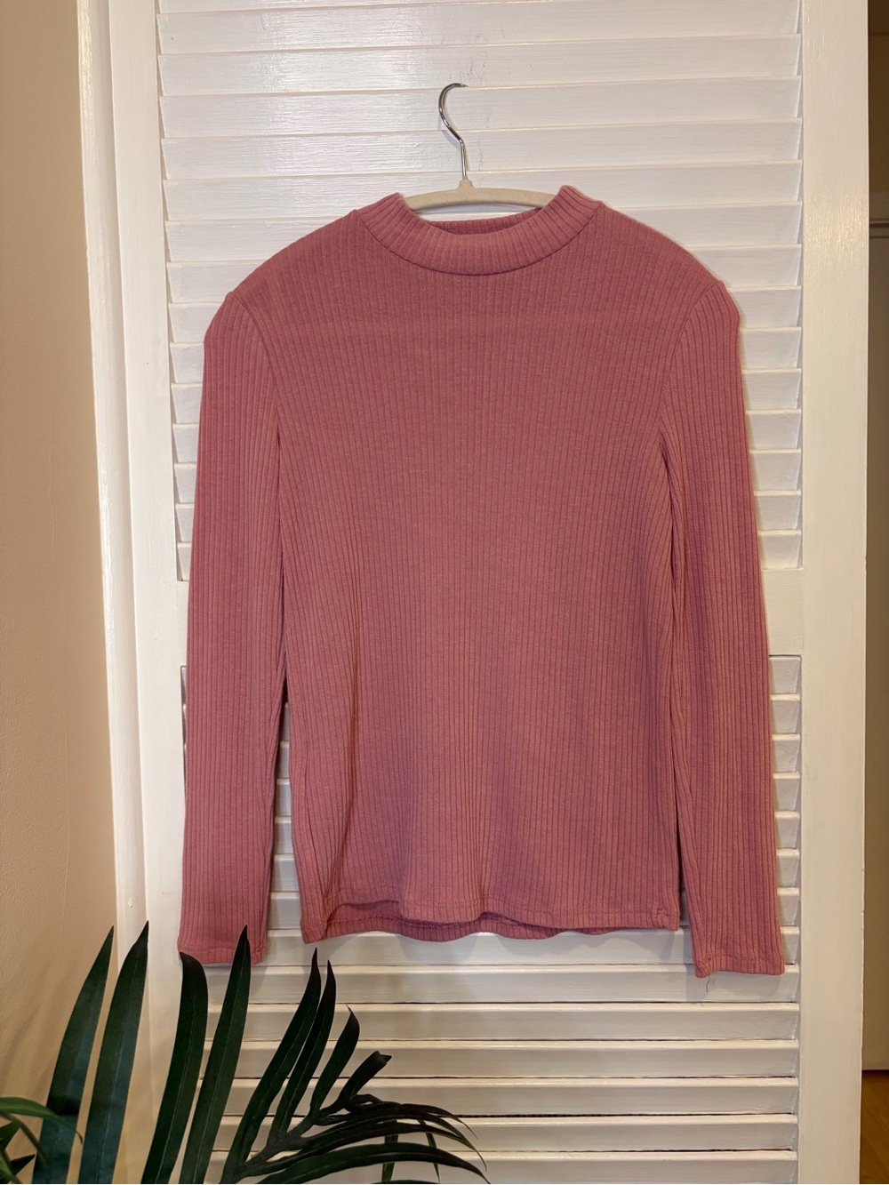 MANGO Suit Pink Rib-Knit Mock Neck Long Sleeve Sweater Top Stretch Size S